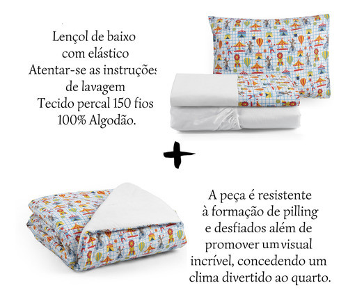 Kit Enxoval Mini Cama Com Edredom E Lençol 4pç Circo Moderno 1