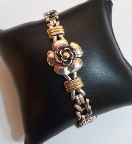 Pulsera Flor En Plata Y Oro 11,7gr 19cm 0