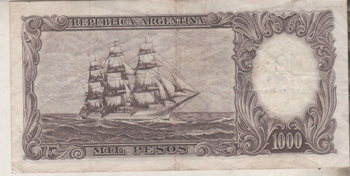 Billete De Argentina De $ 1000  Resellado $ 10 - Año 1969 1