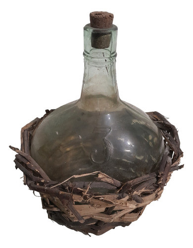 Antiguo Vintage Damajuana Vidrio 3 Litros Canasto Mimbre 0