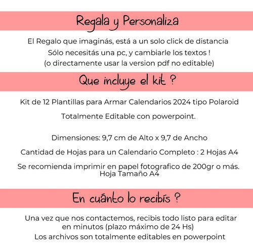 Kit Imprimible San Valentin Calendarios 2024 Tipo Polaroid 1