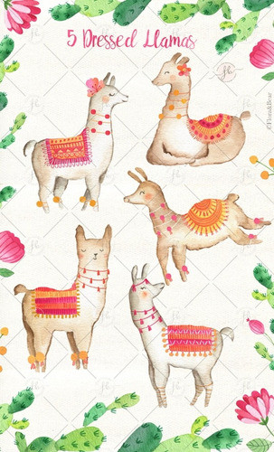 Kit Imagenes Png Cliparts Llamas Cactus Flores Acuarela Fb39 1