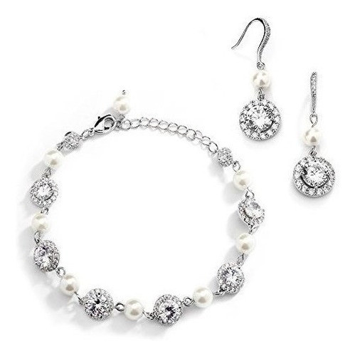 Mariell Ivory Pearl Y Round Cz Bridal Bracelet Y Earrings Se 0