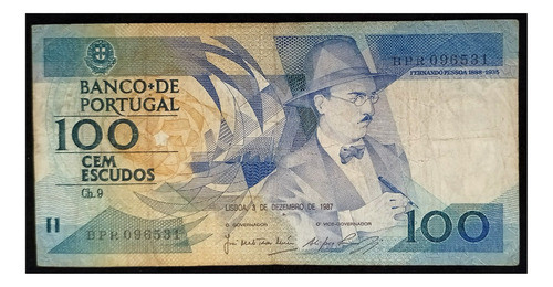 Portugal 100 Escudos 1987 Bueno Pick 179d Escaso F. Pessoa 0