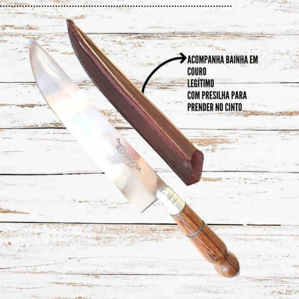 Faca Artesanal Para Churrasco Bainha Couro Aço Inox Afiada 0