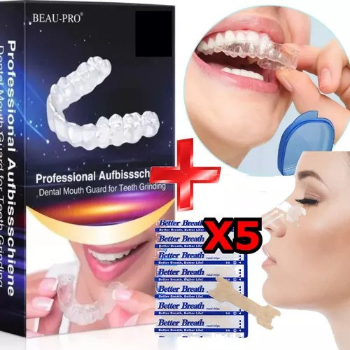 Placa Dental Bucal + 5 Tiras Nasal Anti Ronquidos Y Alergias 0