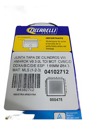 Par De Junta Tapa Cilindros Amarok V6 1.65mm Ciccarelli 1