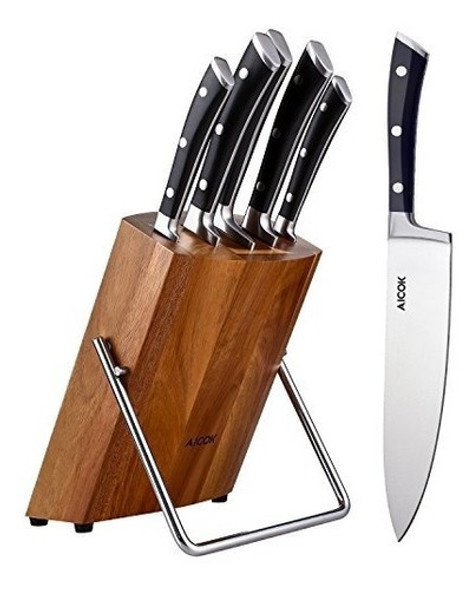 Juego De Cuchillos C/bloque Madera Aicok, 6 Piezas, Inox. 0