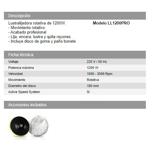 Lustralijadora 180mm 1200w Control Plus Ll1200pro Daihatsu 1