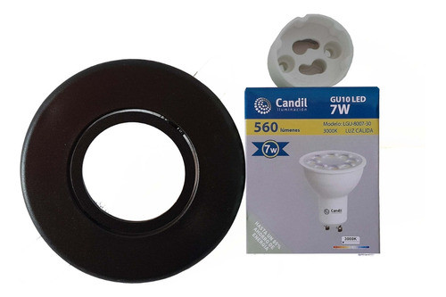 Spot Embutir Pvc Redondo Negro + Dicroica 7w 35° Cálida 0