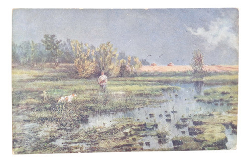 Pintura G. Von Meier Hombre Con Su Perro Cazando 0