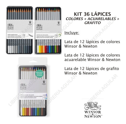Kit 36 Lapices Winsor And Newton Colores Acuarelable Grafito 1