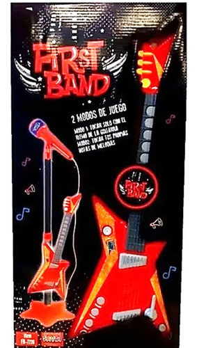 Guitarra Rock Y Microfono Pie Teclas Efectos Super Cla D7728 1