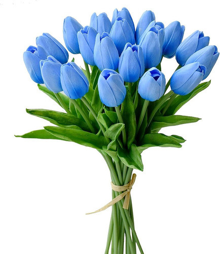 20 Tulipanes, Flores Artificiales Mandys - Azul Claro. 0