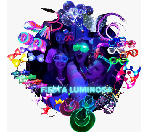 Combo Cotillon 50 Personas Fiesta 15 Luminoso Led Carnaval 0