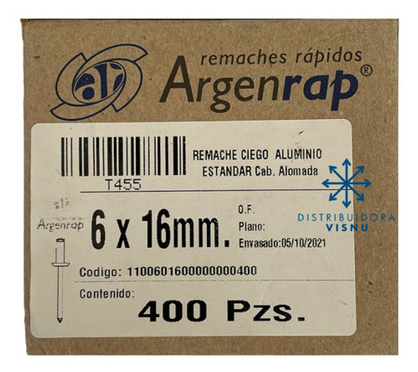Remache Pop Aluminio 6x16 Caja 400u 6 X 16 Distri Visnu 1