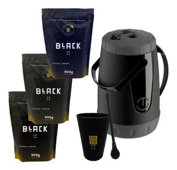 Kit Tereré Garrafa 2,5l 3 Ervas Black 1 Copo E Bomba Preto 0