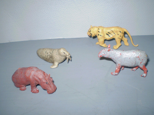 Lote 4 Animalitos Plastico Antiguo Juguete Soldaditos Tigre 0