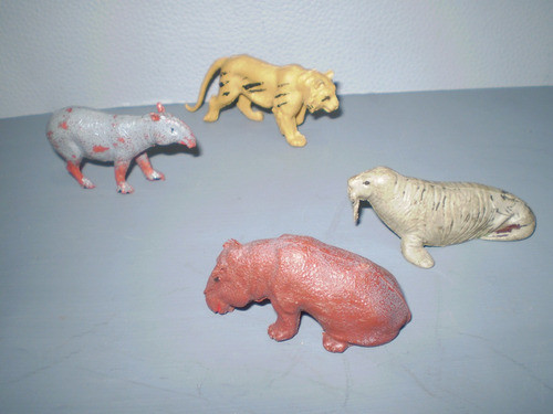 Lote 4 Animalitos Plastico Antiguo Juguete Soldaditos Tigre 1