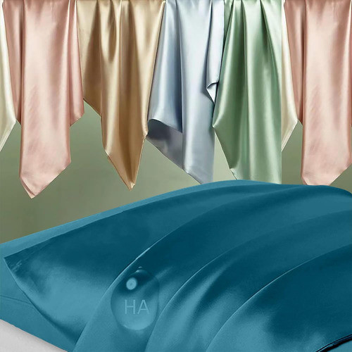 Fundas De Almohada De Seda Natural Verde Azulado 1