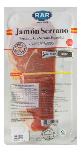 Jamon Serrano Fatiado Rar 50g 0