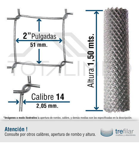 Alambre Tejido Romboidal 2'' 1,50x10mts Cal 14 Trefilar 1