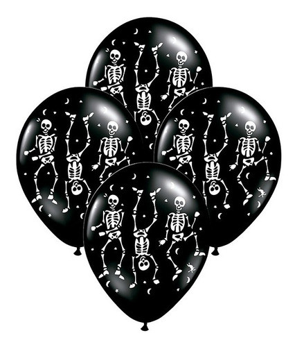 Globo Halloween Esqueletos Negro 12 Pulgadas X 50 Unidades 0
