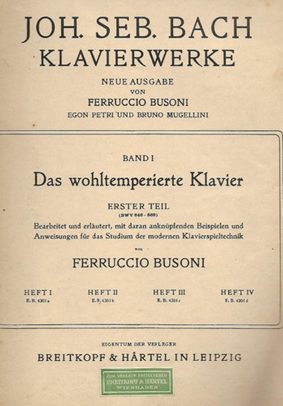 Musica -j. S. Bach - Klavierwerke Busoni - Ausgabe 1 1