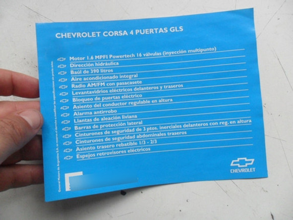 Folleto Chevrolet Corsa Antiguo No Es Manual Catalogo 1