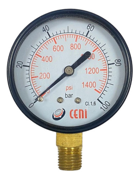 Manómetro Ceni 100bar/psi 63mm 1/4 Npt Inf Gas Aire Agua 0
