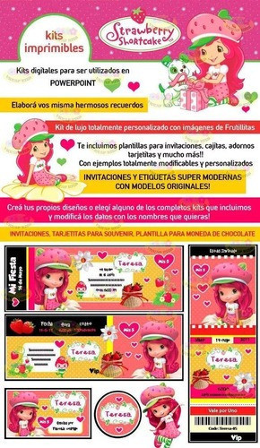 Kit Imprimible Frutillitas - Candy Bar Invitaciones + Extras 1