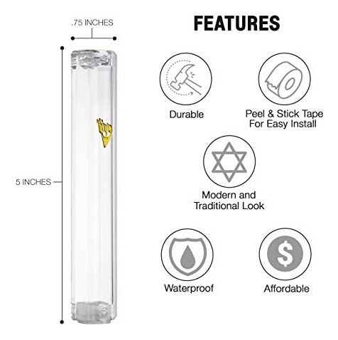 A&s Mezuzot Clear Lucite Mezuzah Case With Gold Shin Waterpr 1