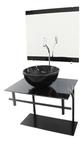 Kit Gabinete Banheiro 60cm Mármore Preto + Torneira 0