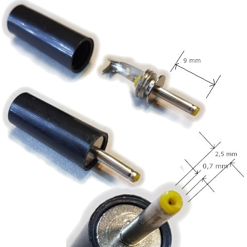 Ficha Dc Hueco 2,5 X 0,7 X 9 Mm Plug Macho 1