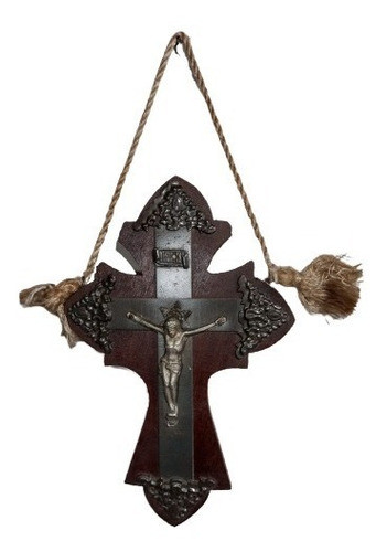 Antigo Crucifixo Em Madeira E Metal - C 10471 0