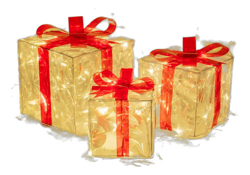 Caja Regalo Navidad Transparente 60leds Blanco Cálido Set X3 0