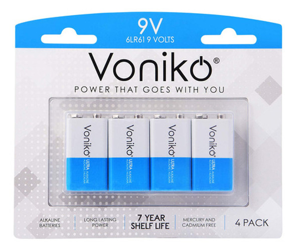 Voniko Bateras De 9 V, Batera Alcalina De 9 V, Paquete De 4 0