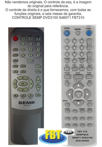Controle Fbt Compativel Blk Dvd Dv900  Fbt 310 0