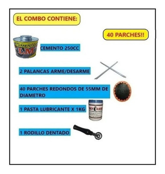Combo Lm Nº9 Gomeria Parche Solucion Cemento Palanca Rodillo 1
