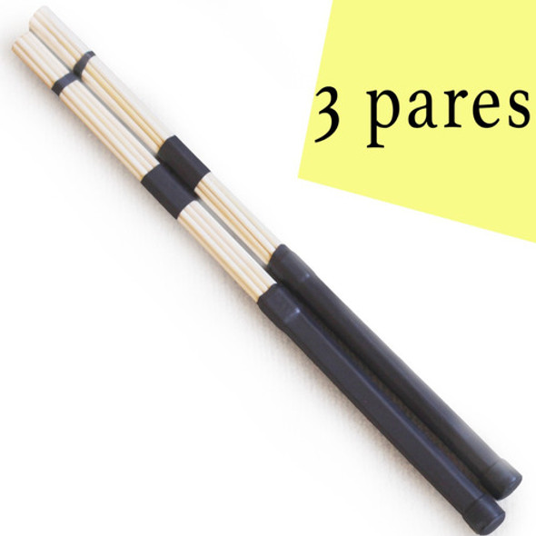 Baqueta Acústica Em Bambu 3 Pares Drum Vassourinha Vassoura 1