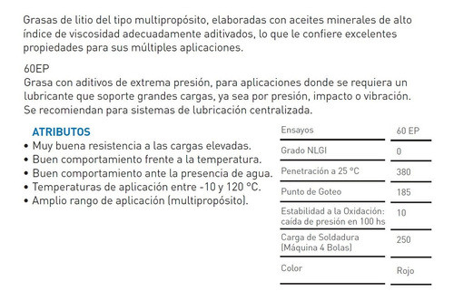Grasa De Litio Ypf 62ep Roja De 18kg (-15°c A 120°c)(ngli2) 1