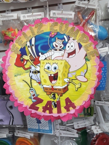 Piñata Redonda De Bob Esponja Con Nombre Personalizado 0