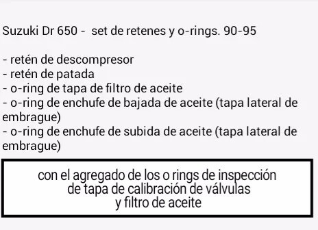 Suzuki Dr 650 - Set De O-rings Y Retenes 1