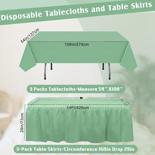 Manteles Plásticos Verde, 6 Unidades, 137x274cm Y 43x74cm 1