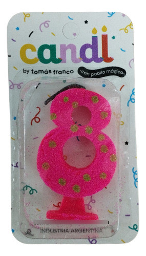 Vela Numero Rosa Fluo Con Lunares Nº8 0