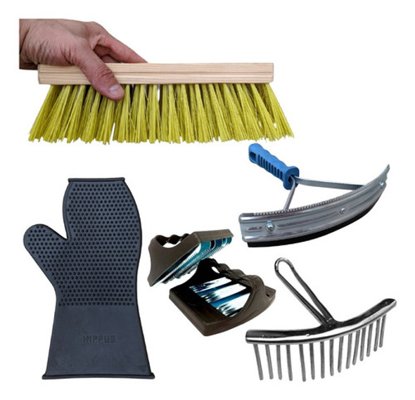 Kit Banho Limpeza Cavalo Luva Rodo Pente Escovão Raspadeira 0