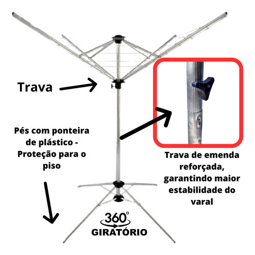Varal Giratório Bipartido Resistente Fortíssimo Prático Leve 1