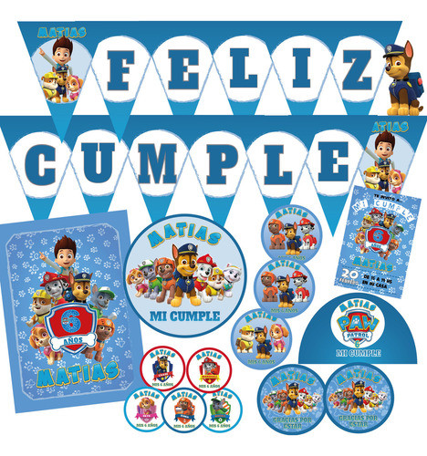 Kit Imprimible Feliz Cumple Paw Patrol Personalizado 0