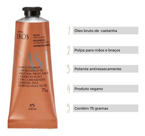 Hidratante Polpa Para Mãos Ekos Castanha - 75g Kit C/2 1