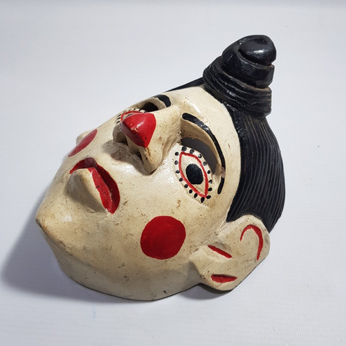 Antigua Máscara Payaso Madera Tallada Mag 60774 1